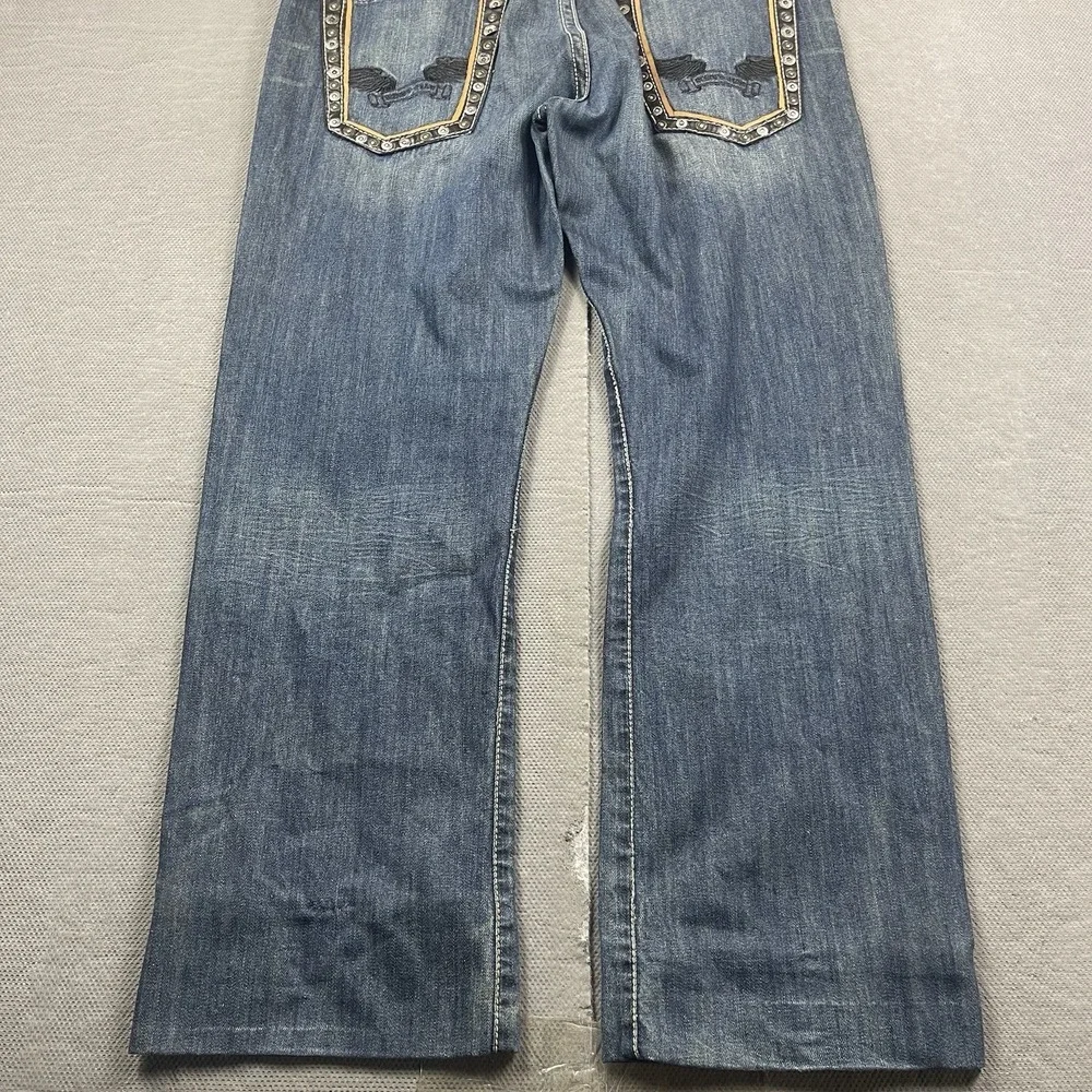 VTG Robins‎ Jean Mens 36x31 Rivet Wing Pockets Blue Faded Baggy Leg Jeans Denim